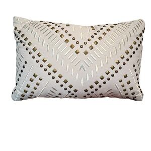 Decorative Grey and Gold Pillow. Measures 19”X11”